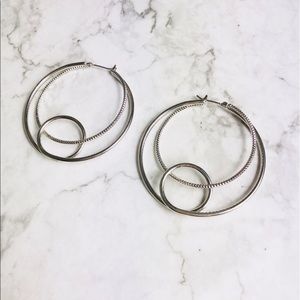 New! Triple Circle Hoop Silver Earrings.